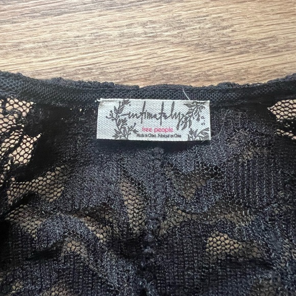Free People Intimately Womens Sheer Black Floral Lace Long Sleeve Top - Picture 4 of 6